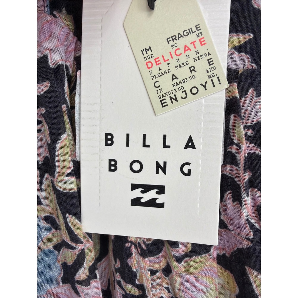 Billabong Floral Midi Dress Black Pink Boho Long Sleeve Womens M NWT - Picture 12 of 15